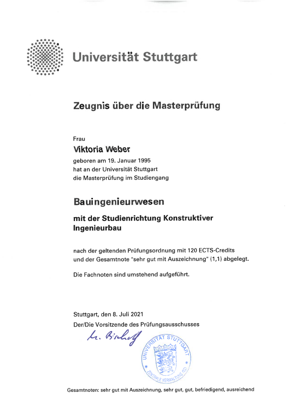 Masterzeugnis Bauingenieurwesen